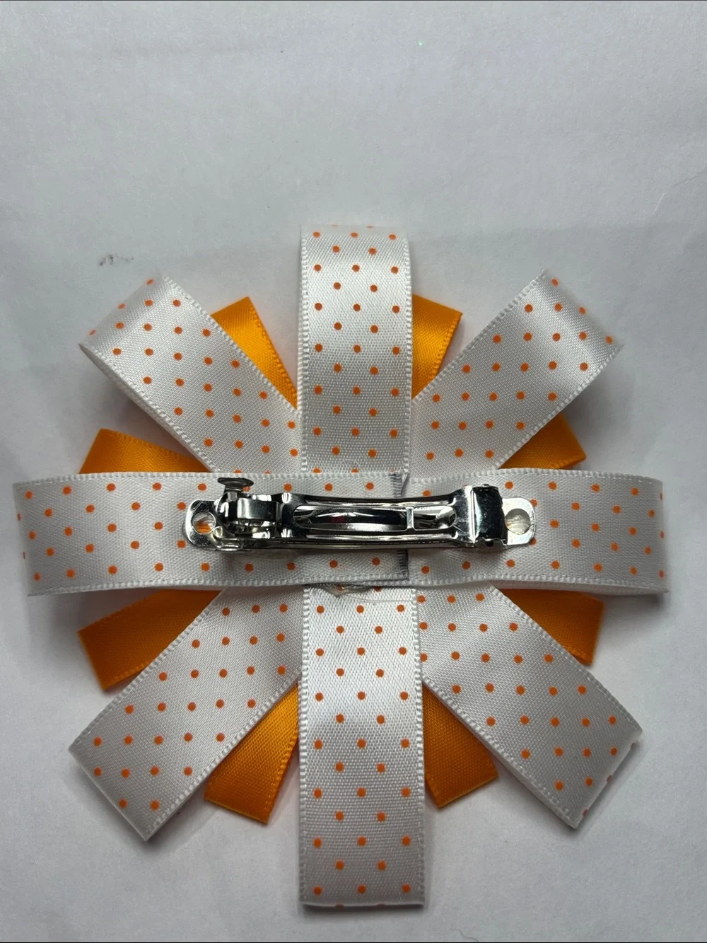 Daisy Ribbon Hair Bow - Orange & White Polka Dot